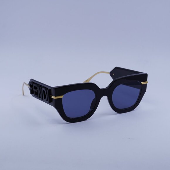 Fendi FE40097I 01V Sunglasses Black/Gold Cat Eye Frame, Blue Lenses - Picture 5 of 10